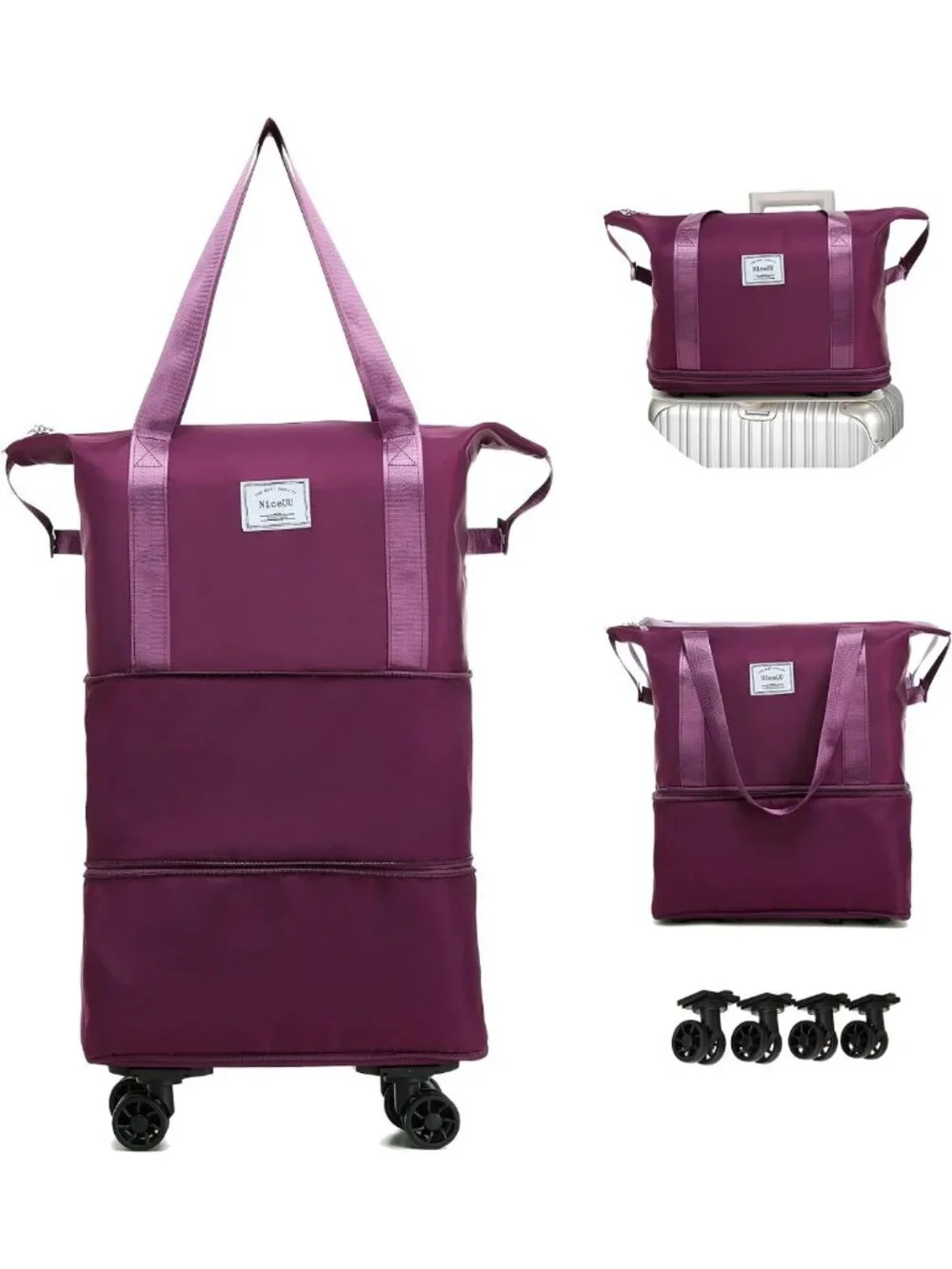 Expandable Rolling Duffel Bag with Removable Wheels - Travel Carry-On Luggage